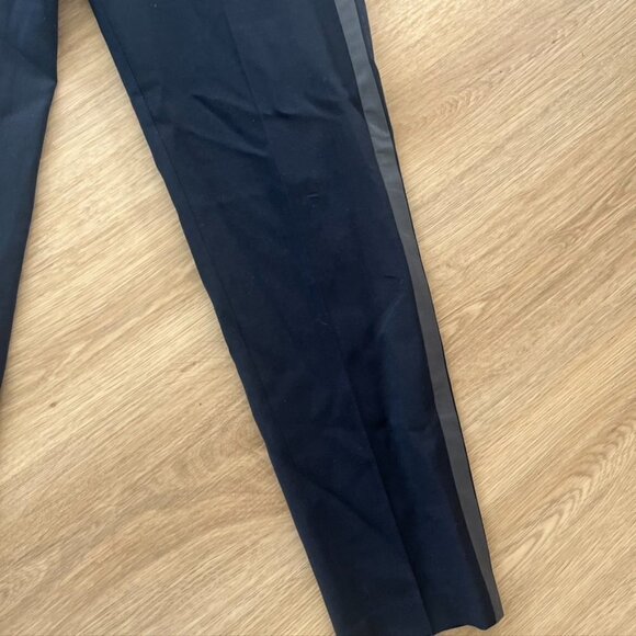 Vince Leather Trim Wool Pants Trousers Straight Leg Navy Green Women's Size 2 - Picture 3 of 11